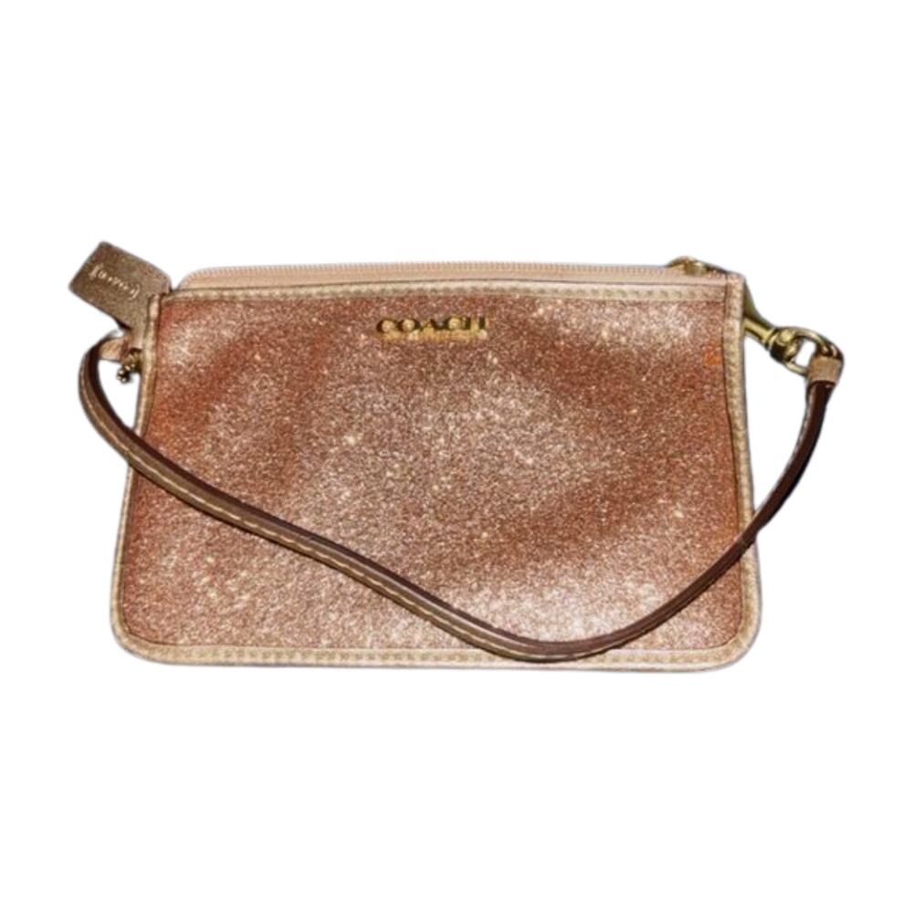 Coach Champagne Gold Glitter Wristlet Wallet